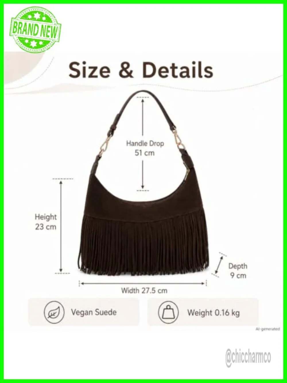 Vegan Suede Fringe Hobo Bag Crossbody Shoulder Purse